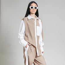 Load image into Gallery viewer, KEEGAN TOP WITH CONVERTIBLE COLLAR KHAKI &amp; IVORY
